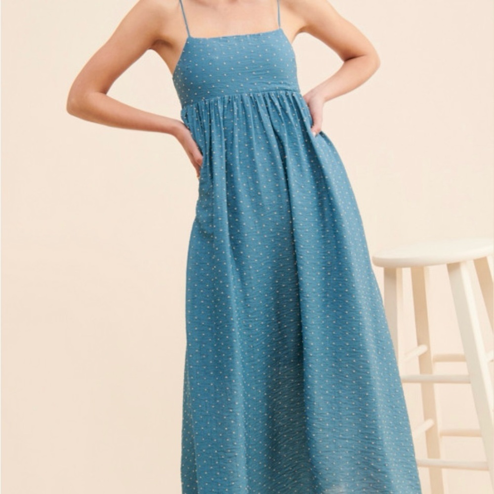 Moonriver Swiss Dot Smocked Maxi Sundress with Square Neck